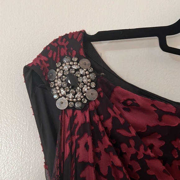 BadgkeyMishka one shoulder burgundy evening maxi dress with floral pattern. - Picture 5 of 11